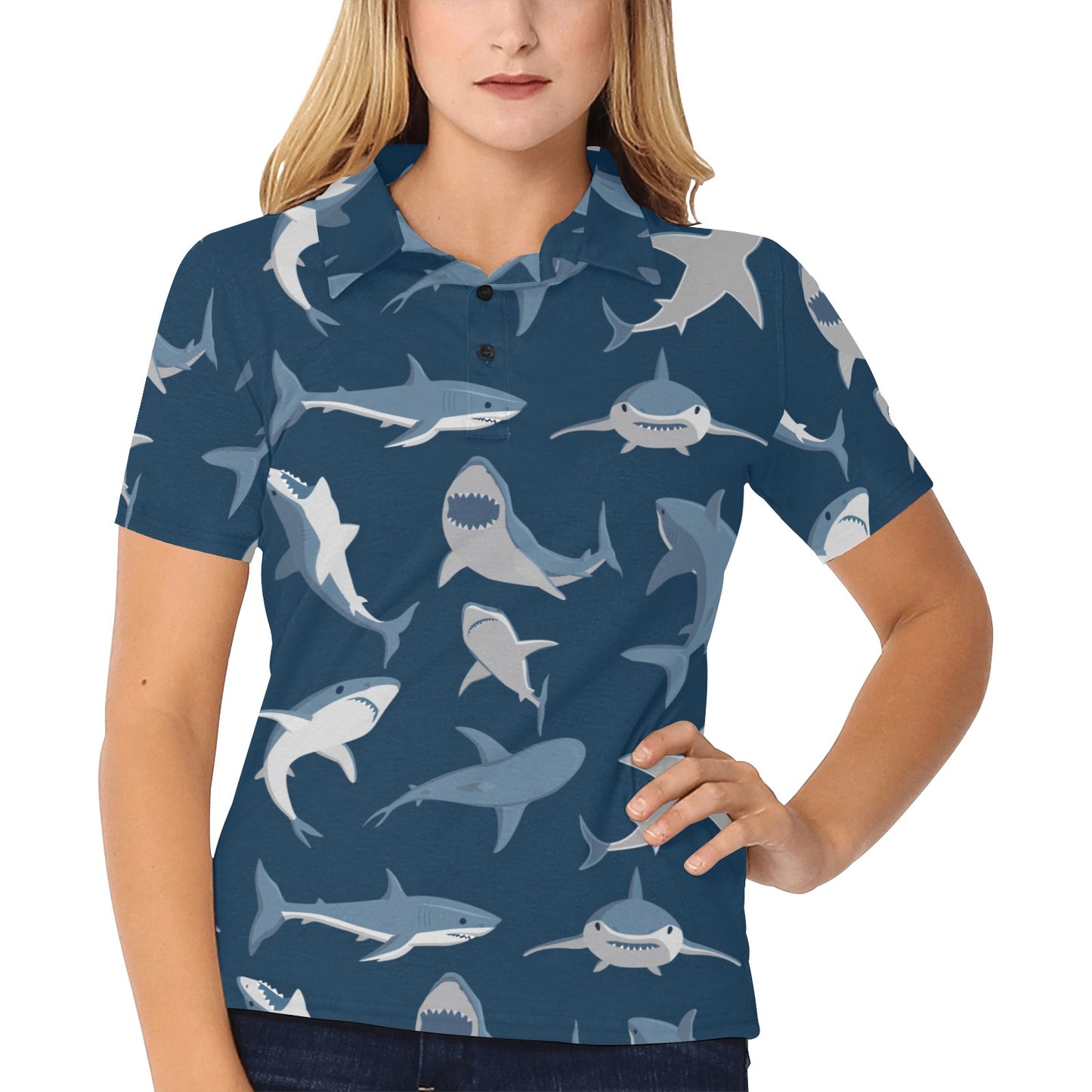 Shark Action Pattern Women's Polo Shirt