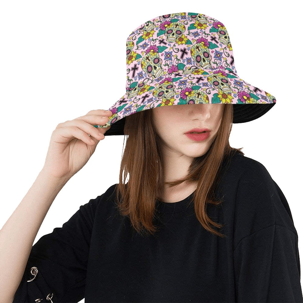 Sugar Skull Print Design LKS307 Unisex Bucket Hat