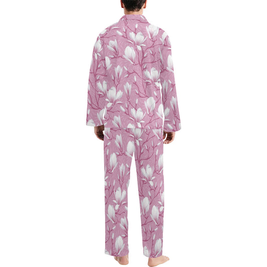 Magnolia Pattern Print Design MAG05 Men's Long Pajama Set