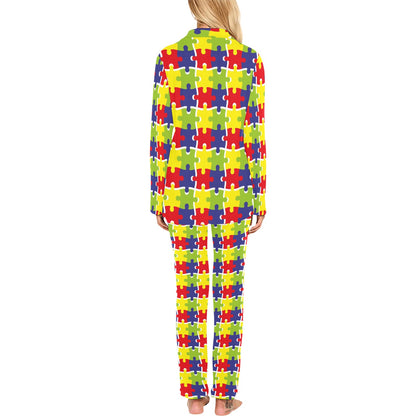 Autism Awareness Pattern Print Design 03 Women's Long Pajama Set