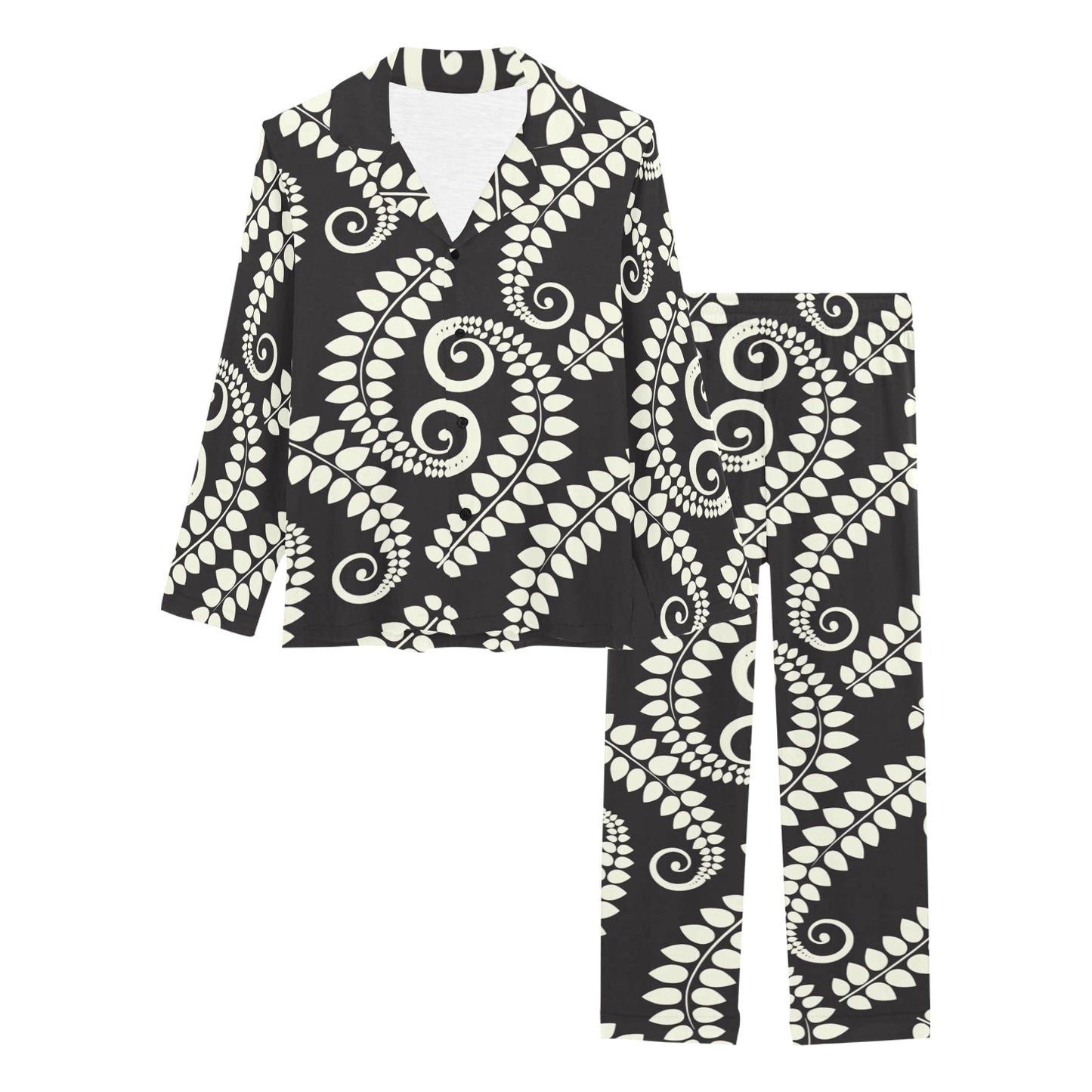 Fern Leave Print Pattern Women's Long Pajama Set