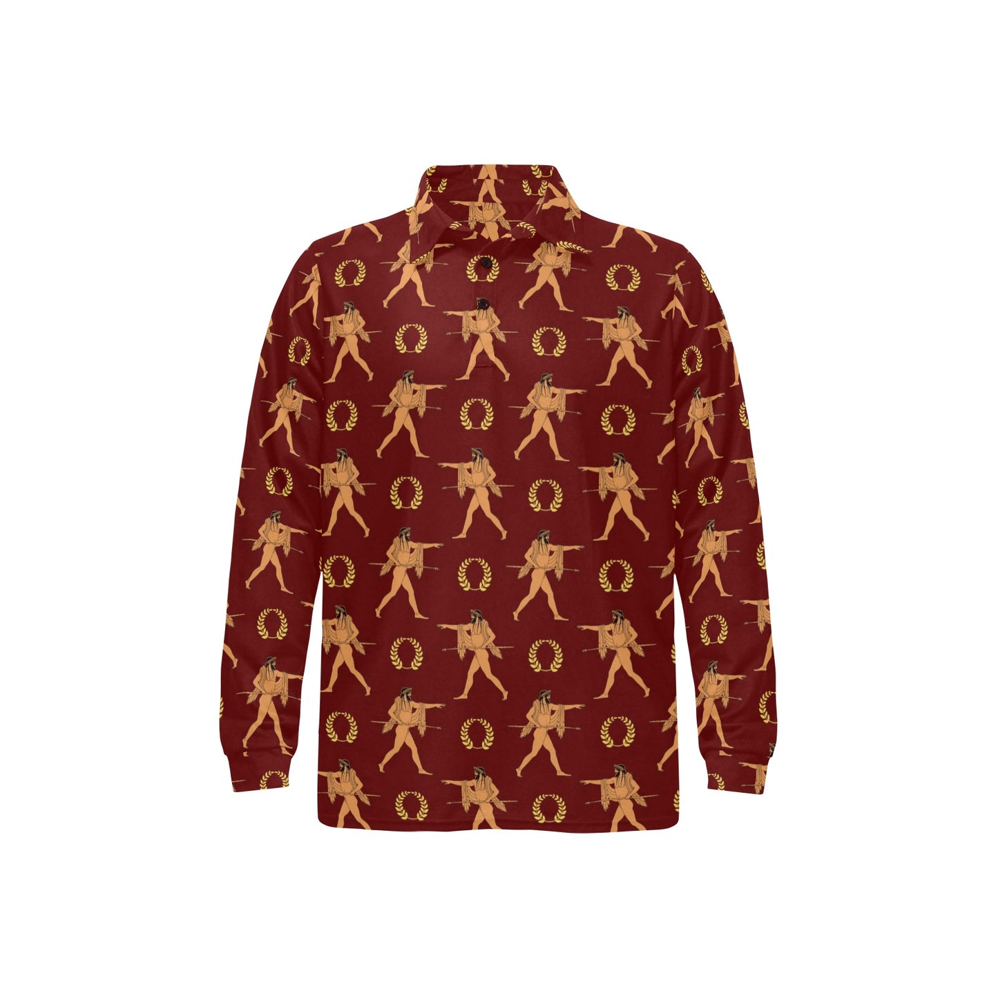 Ancient Greek Print Design LKS307 Long Sleeve Polo Shirt For Men's
