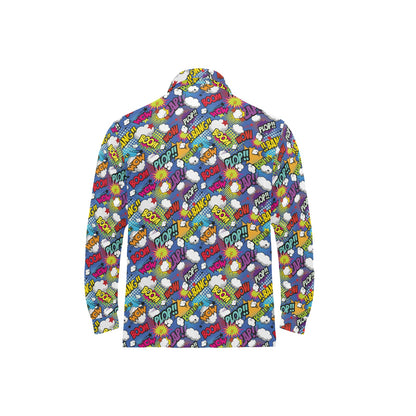 Comic Book Pattern Print Design 02 Long Sleeve Polo Shirt For Men's
