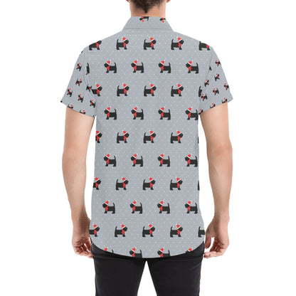 Scottish Christmas Themed Terriers Print Design LKS3018 Men Short Sleeve Button Up Shirt