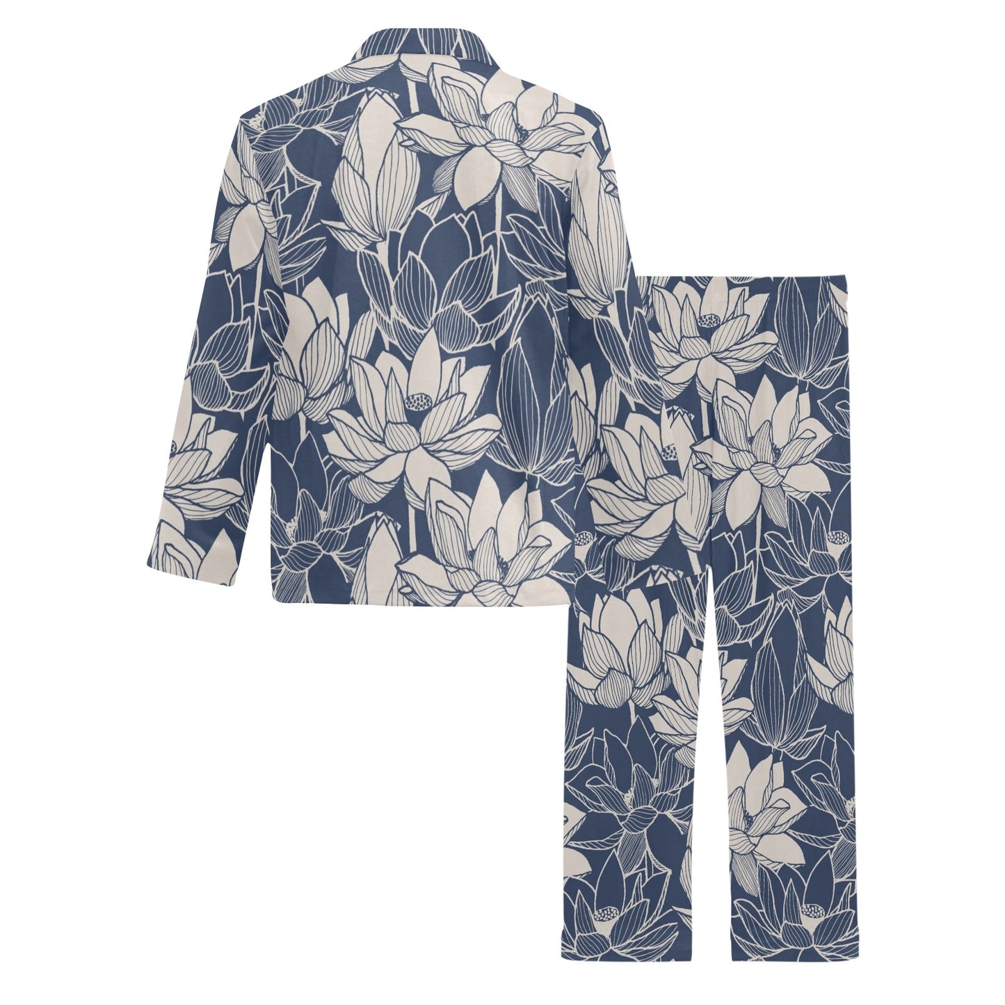 Water Lily Pattern Print Design WL04 Men's Long Pajama Set