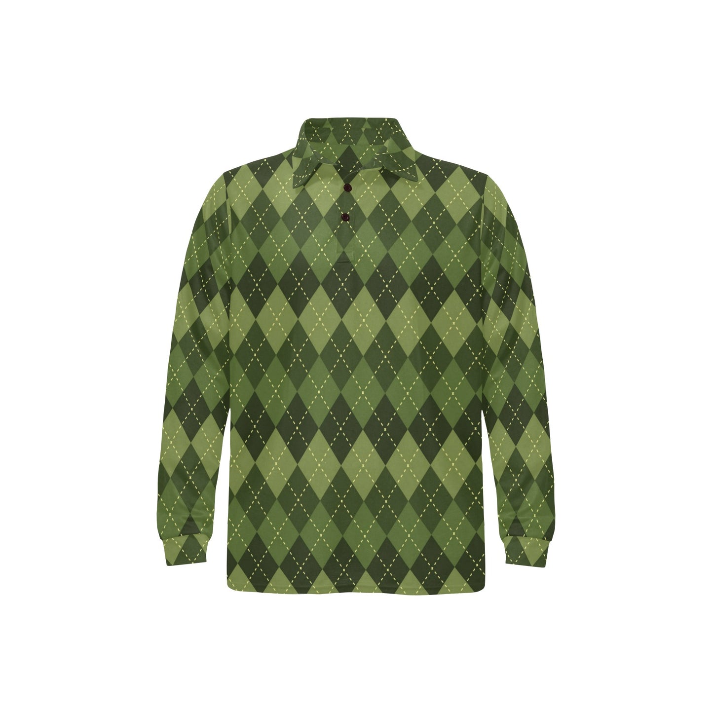 Argyle Green Pattern Print Design 01 Long Sleeve Polo Shirt For Men's