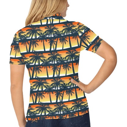 Palm Tree Pattern Print Design PT011 Women's Polo Shirt