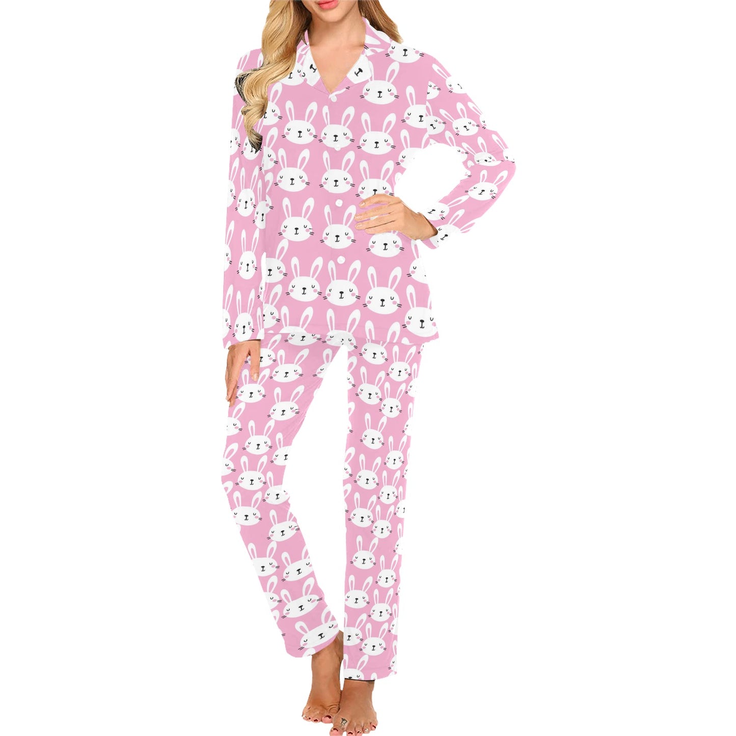 Rabbit Print Design LKS401 Women's Long Pajama Set
