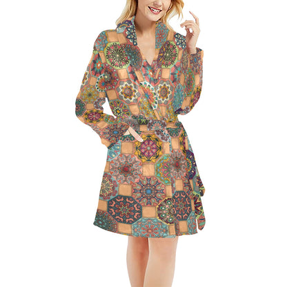 Boho Pattern Print Design 07 Women's Fleece Robe