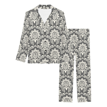 Damask Elegant Print Pattern Women's Long Pajama Set