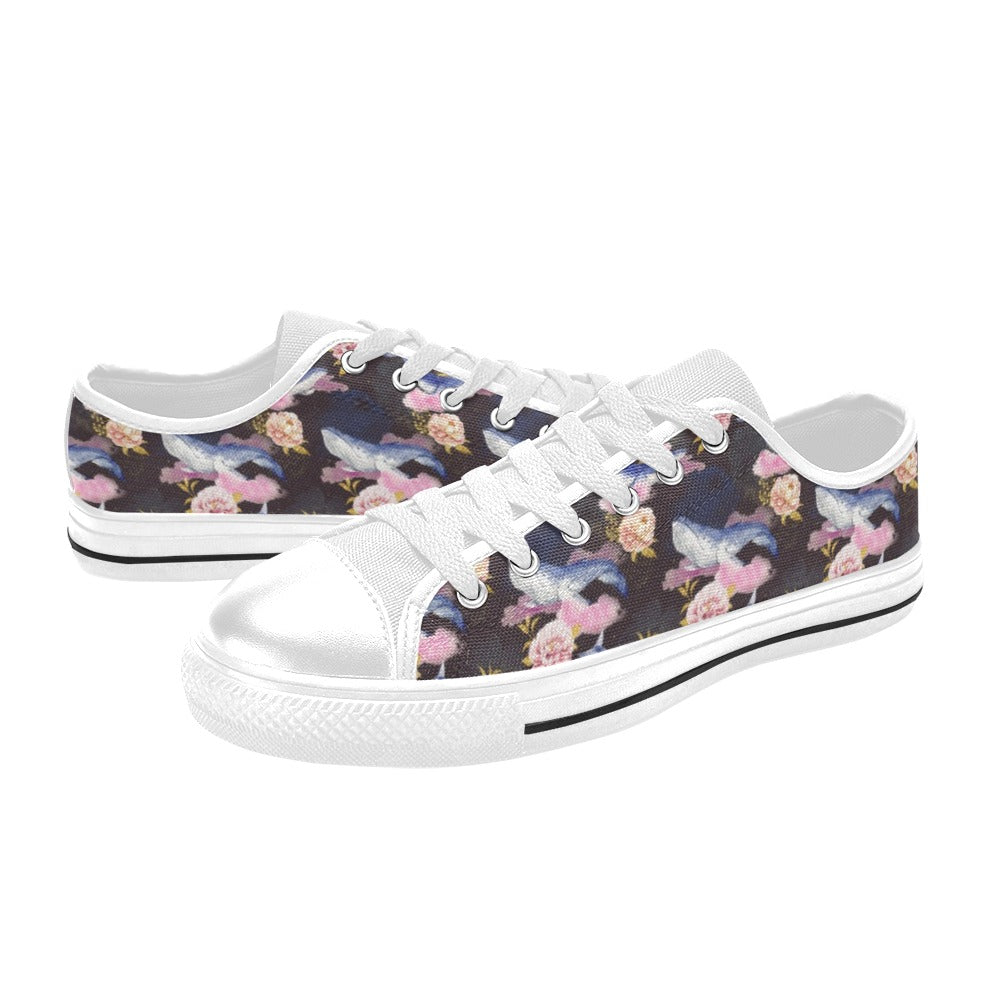 Blue Whale Print Design LKS401 Women's White Low Top Shoes