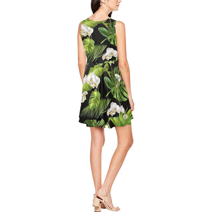 Tropical Flower Pattern Print Design TF026 Sleeveless Dress