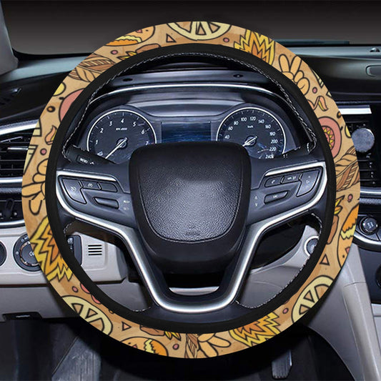 Hippie Print Design LKS305 Steering Wheel Cover with Elastic Edge