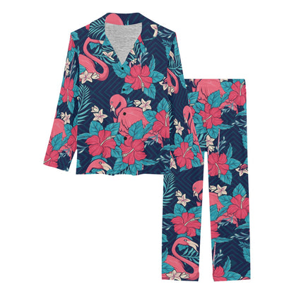 Flamingo Red Hibiscus Pattern Women's Long Pajama Set