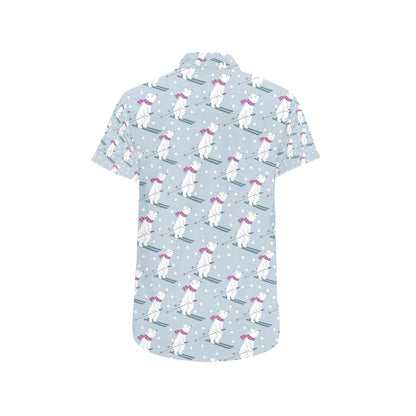 Ski Print Design LKS307 Men Short Sleeve Button Up Shirt