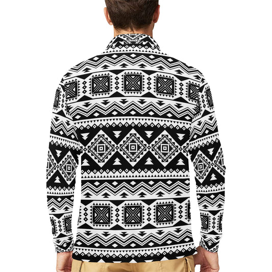 Aztec Pattern Print Design 08 Long Sleeve Polo Shirt For Men's