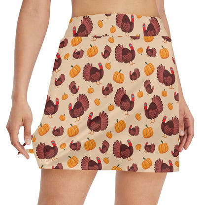 Thanksgiving Print Design LKS308 17" Golf & Pickleball Skort with Pockets