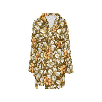 Lily Pattern Print Design 01 Women's Fleece Robe