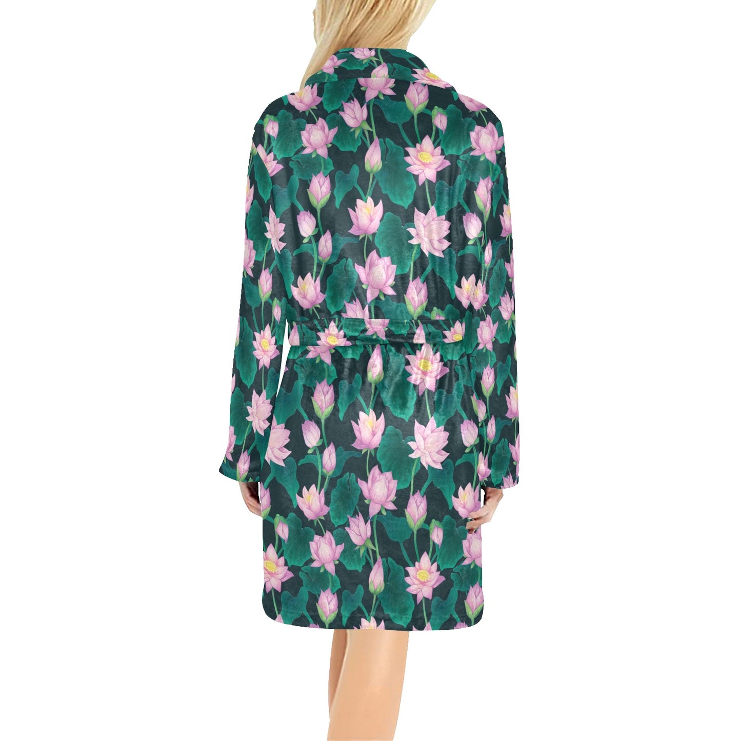 Water Lily Print Design LKS302 Women's Fleece Robe
