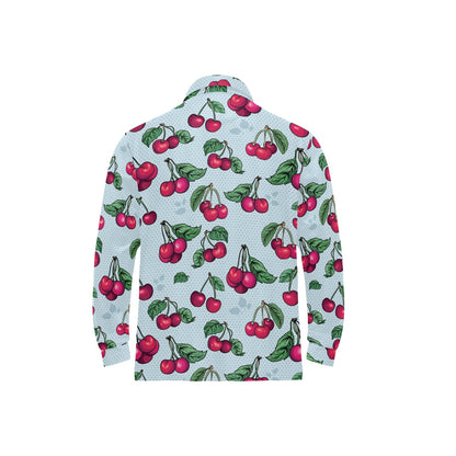 Cherry Pattern Print Design CH01 Long Sleeve Polo Shirt For Men's