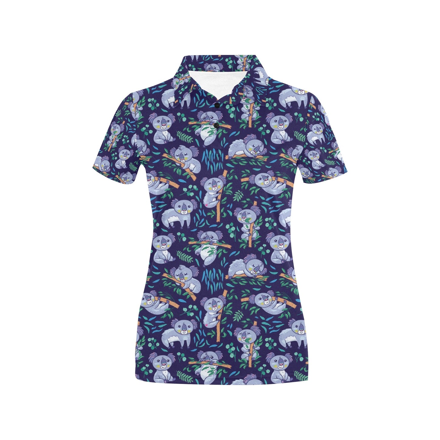 Koala Themed Design Print Women's Polo Shirt