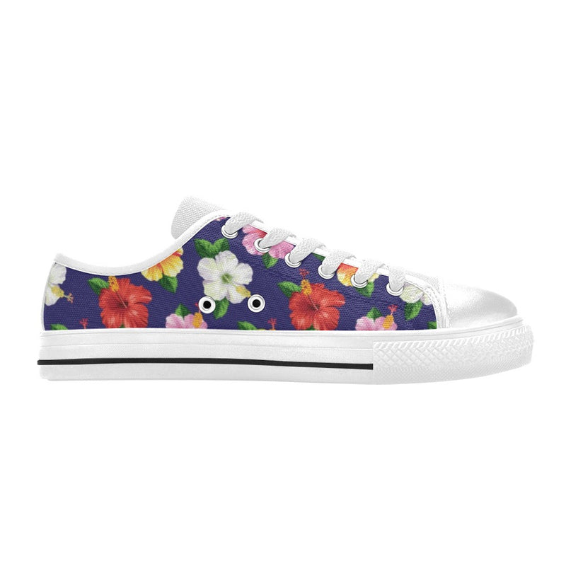 Hibiscus Colorful Print Design LKS301 Women's White Low Top Shoes