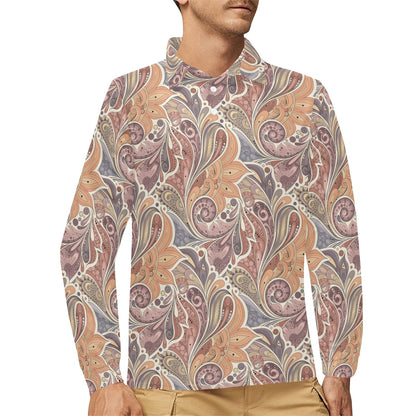 Boho Pattern Print Design 03 Long Sleeve Polo Shirt For Men's