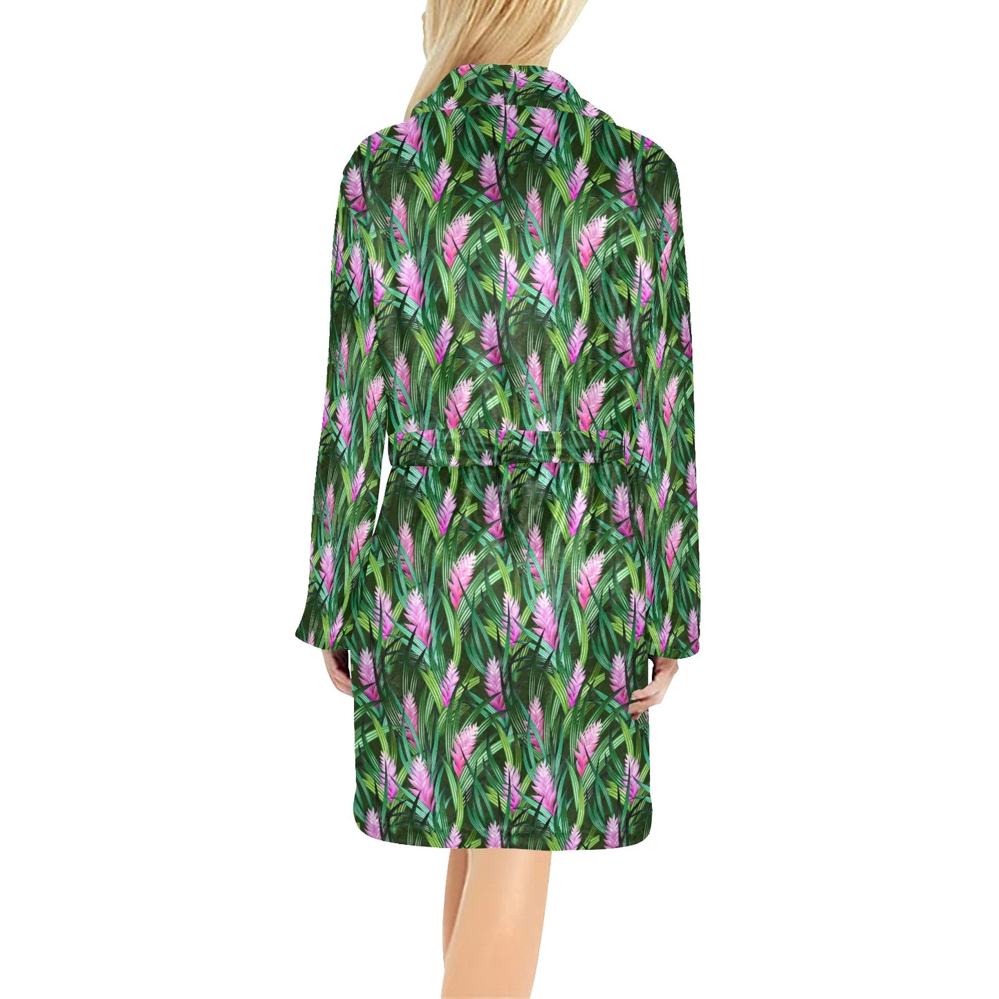 Tropical Folower Pink Heliconia Print Women's Fleece Robe