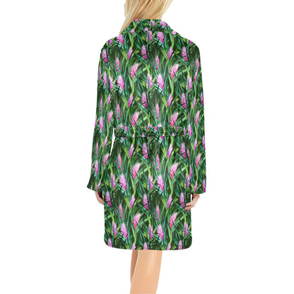 Tropical Folower Pink Heliconia Print Women's Fleece Robe