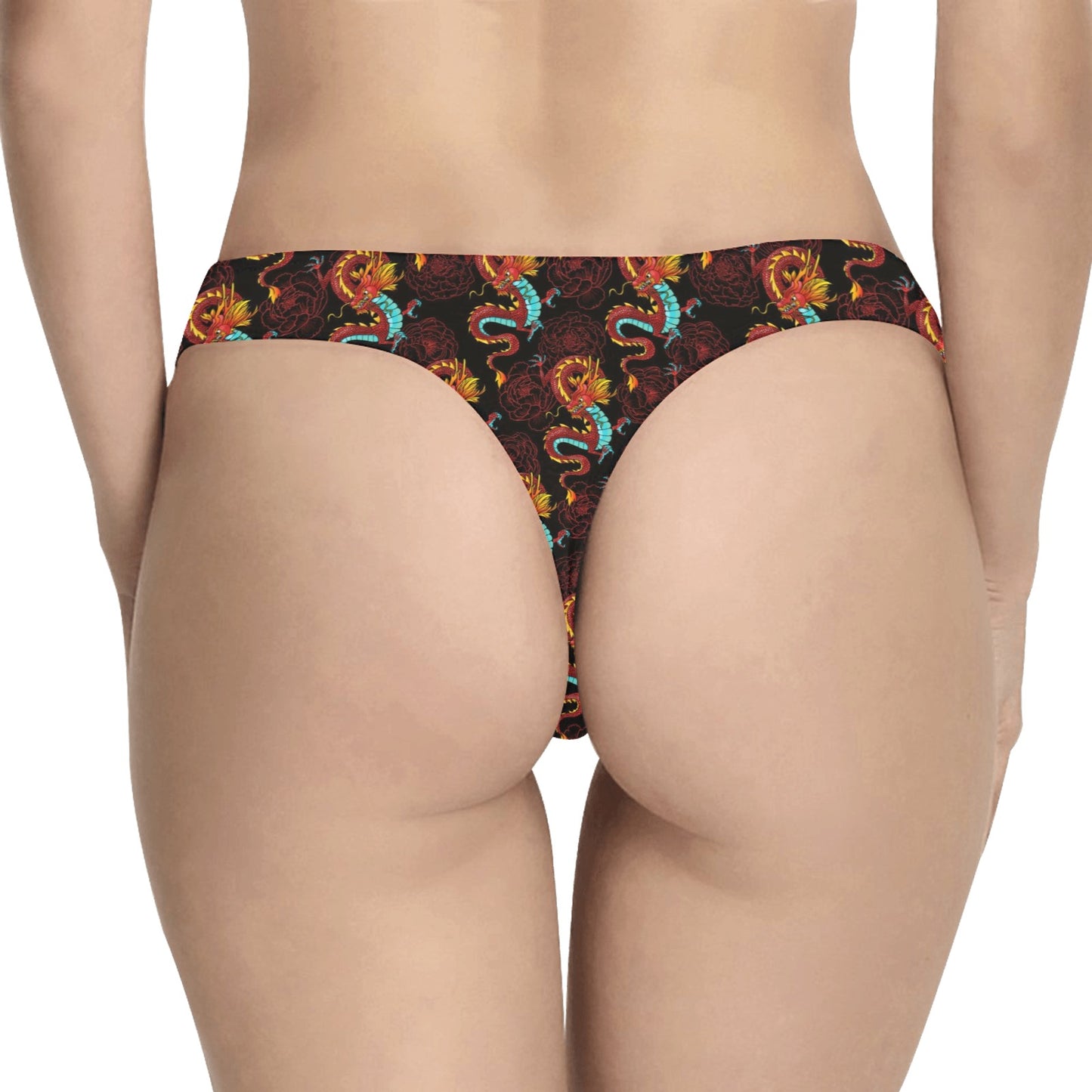 Chinese Dragons and Peonies Design Women's Thongs