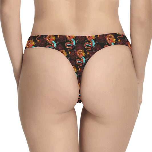Chinese Dragons and Peonies Design Women's Thongs