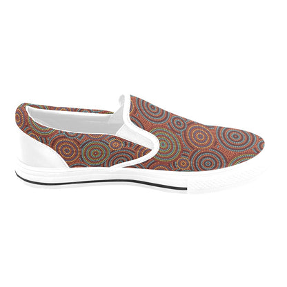 Aboriginal Print Design LKS403 White Slip Ons Canvas Women's Shoes
