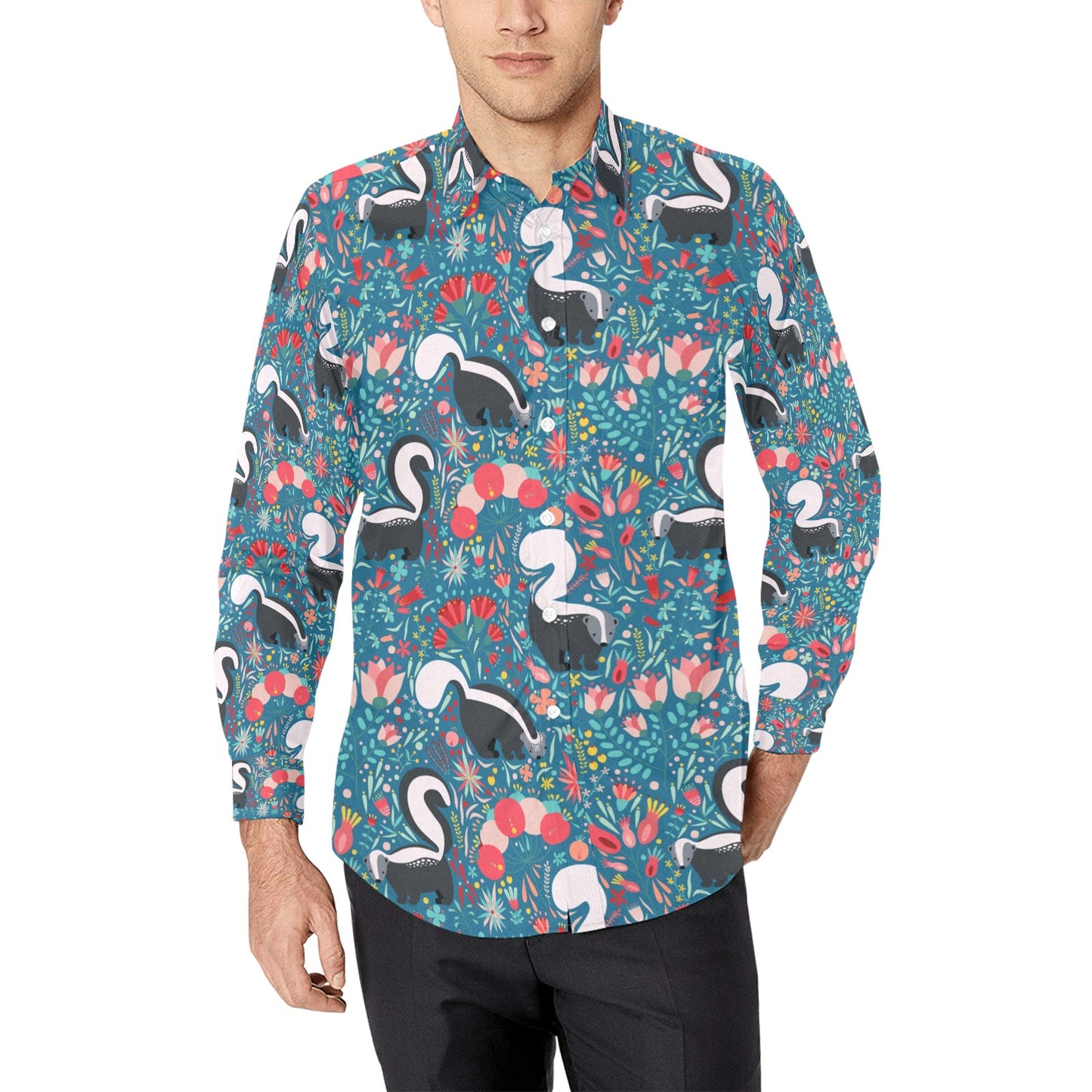 Skunk Print Design LKS302 Men's Long Sleeve Dress Shirt