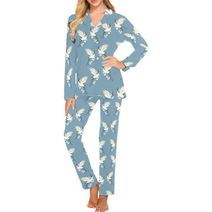 Crane Pattern Print Design 05 Women's Long Pajama Set