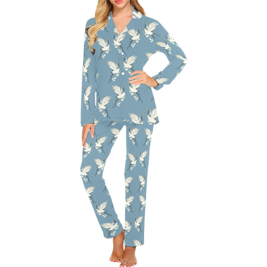 Crane Pattern Print Design 05 Women's Long Pajama Set