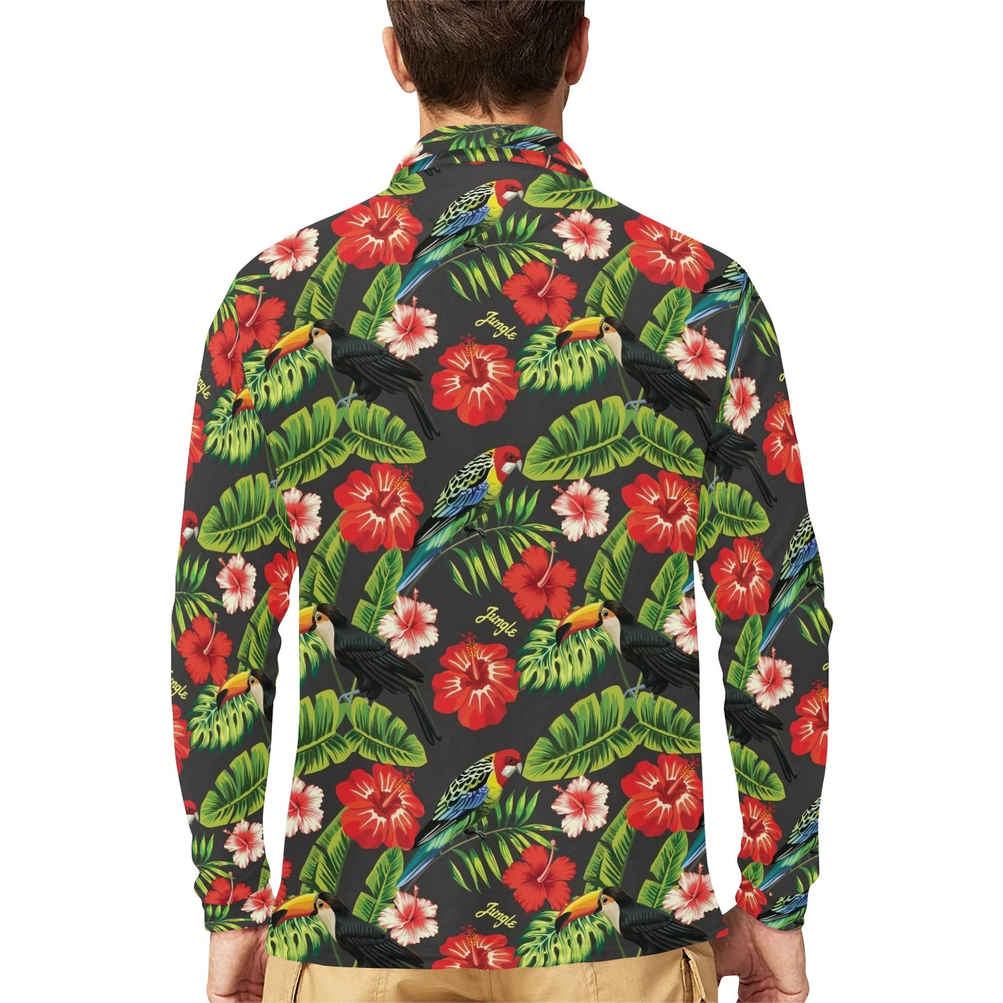 Tropical Flower Pattern Print Design TF04 Long Sleeve Polo Shirt For Men's