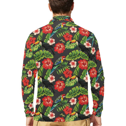 Tropical Flower Pattern Print Design TF04 Long Sleeve Polo Shirt For Men's
