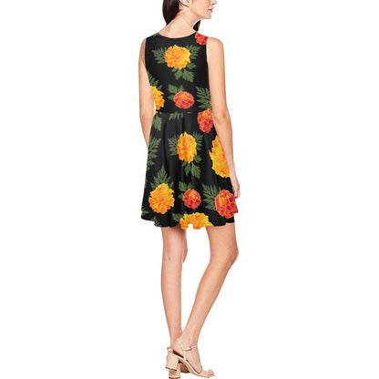 Marigold Pattern Print Design MR05 Sleeveless Dress