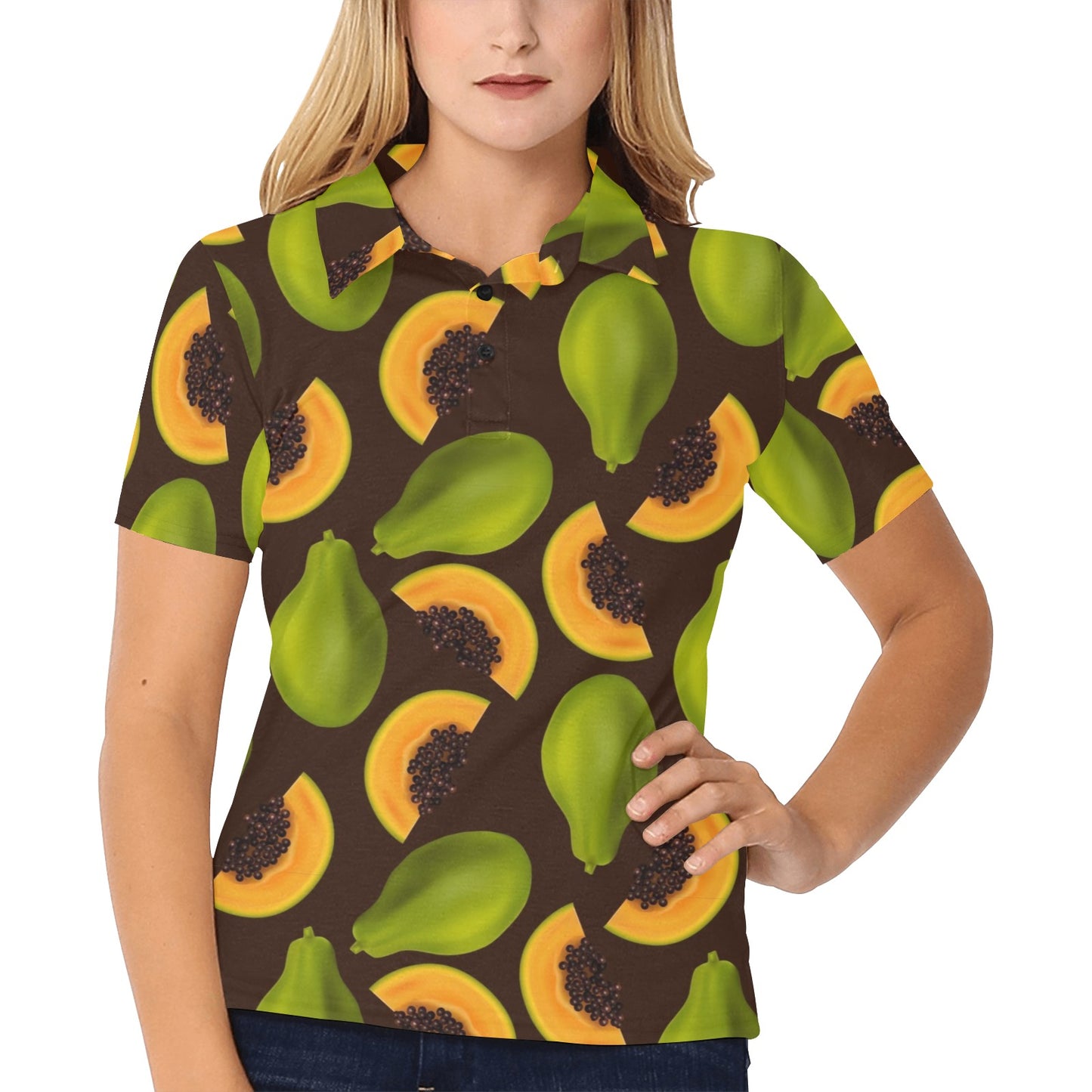 Papaya Pattern Print Design PP04 Women's Polo Shirt