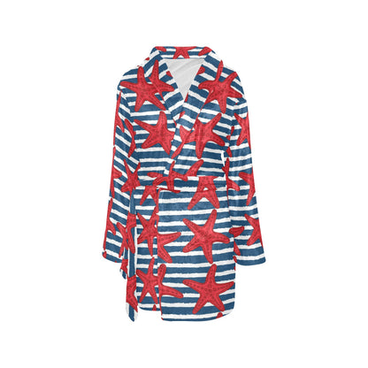 Starfish Red Pattern Print Design 02 Women's Fleece Robe