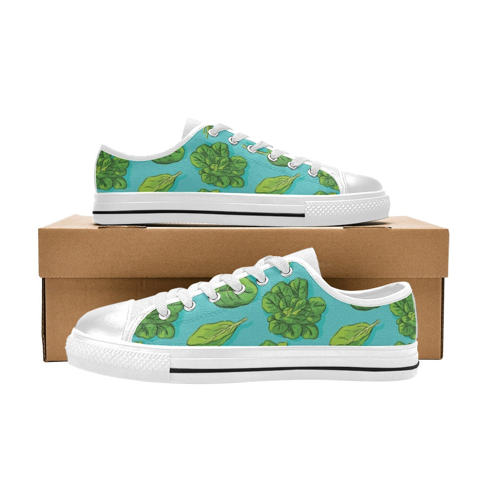 Spinach Print Design LKS301 Women's White Low Top Shoes