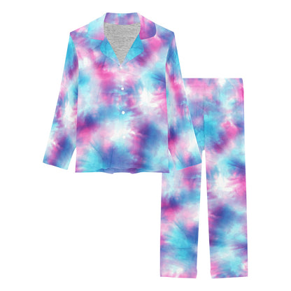 Tie Dye Blue Pink Women's Long Pajama Set