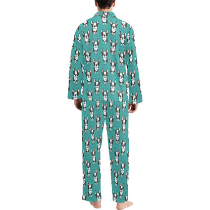 Boston Terrier Pattern Print Design 04 Men's Long Pajama Set