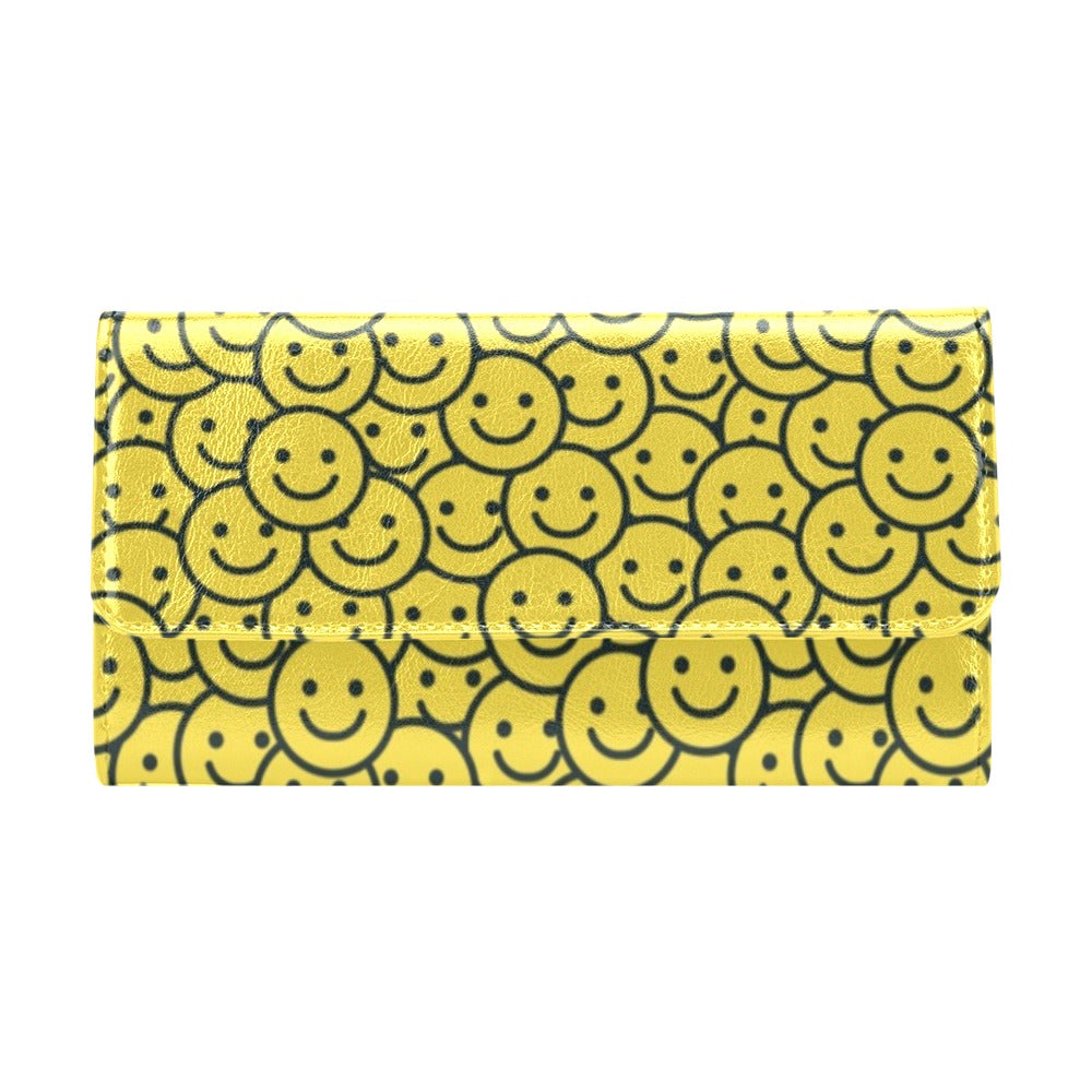 Smiley Face Emoji Print Design LKS302 Women's Trifold Wallet