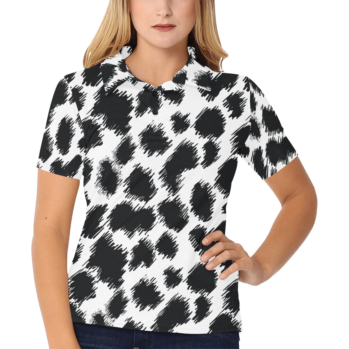 Cheetah Black Print Pattern Women's Polo Shirt