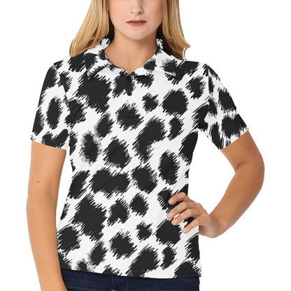 Cheetah Black Print Pattern Women's Polo Shirt