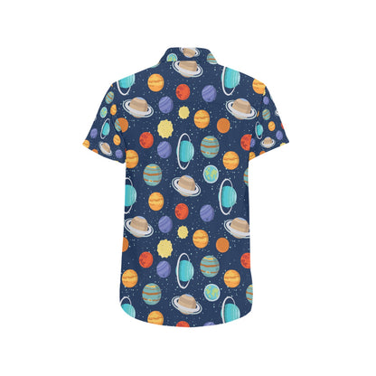 Planet With Star Print Design LKS303 Men Short Sleeve Button Up Shirt