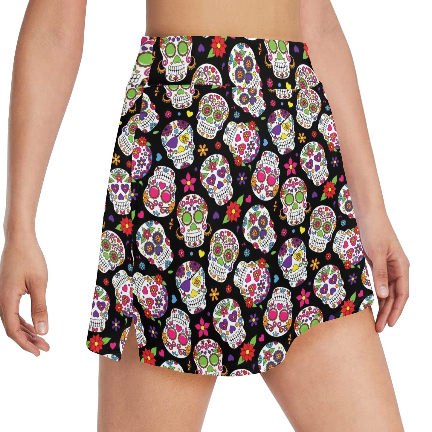 Sugar Skull Print Design LKS302 Women's Golf Skirt with Pocket