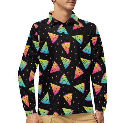 Rainbow Watermelon Pattern Print Design A04 Long Sleeve Polo Shirt For Men's