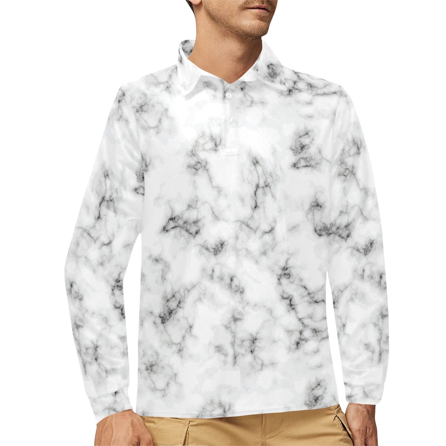 Marble Pattern Print Design 01 Long Sleeve Polo Shirt For Men's